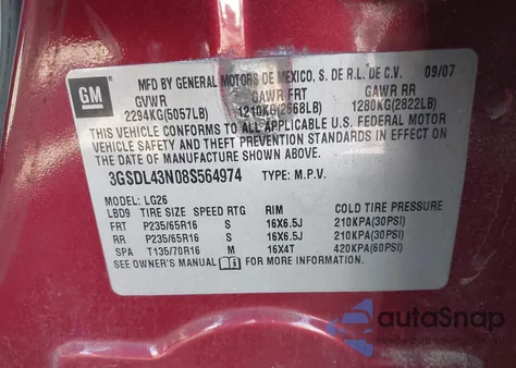 2008 Saturn Vue V6 Xe z USA, uszkodzony, nr VIN 3GSDL43N08S564974